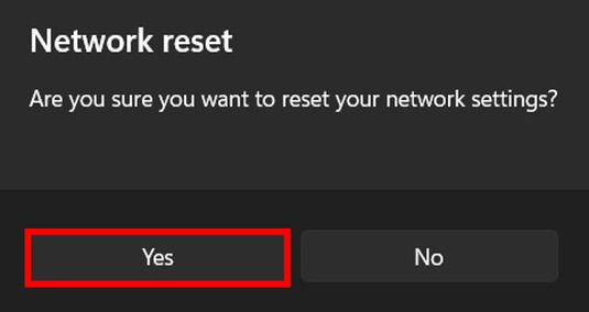 reset network confirmation