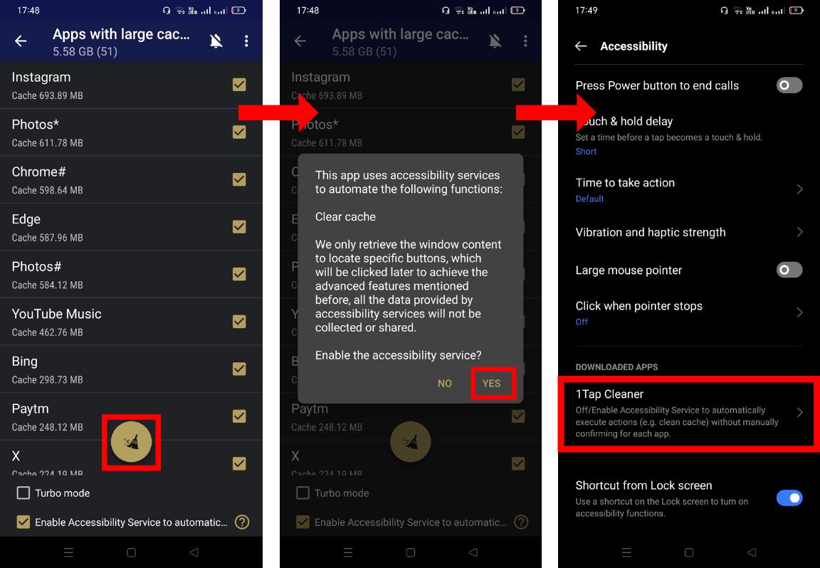 enable accessibility for 1tap cleaner