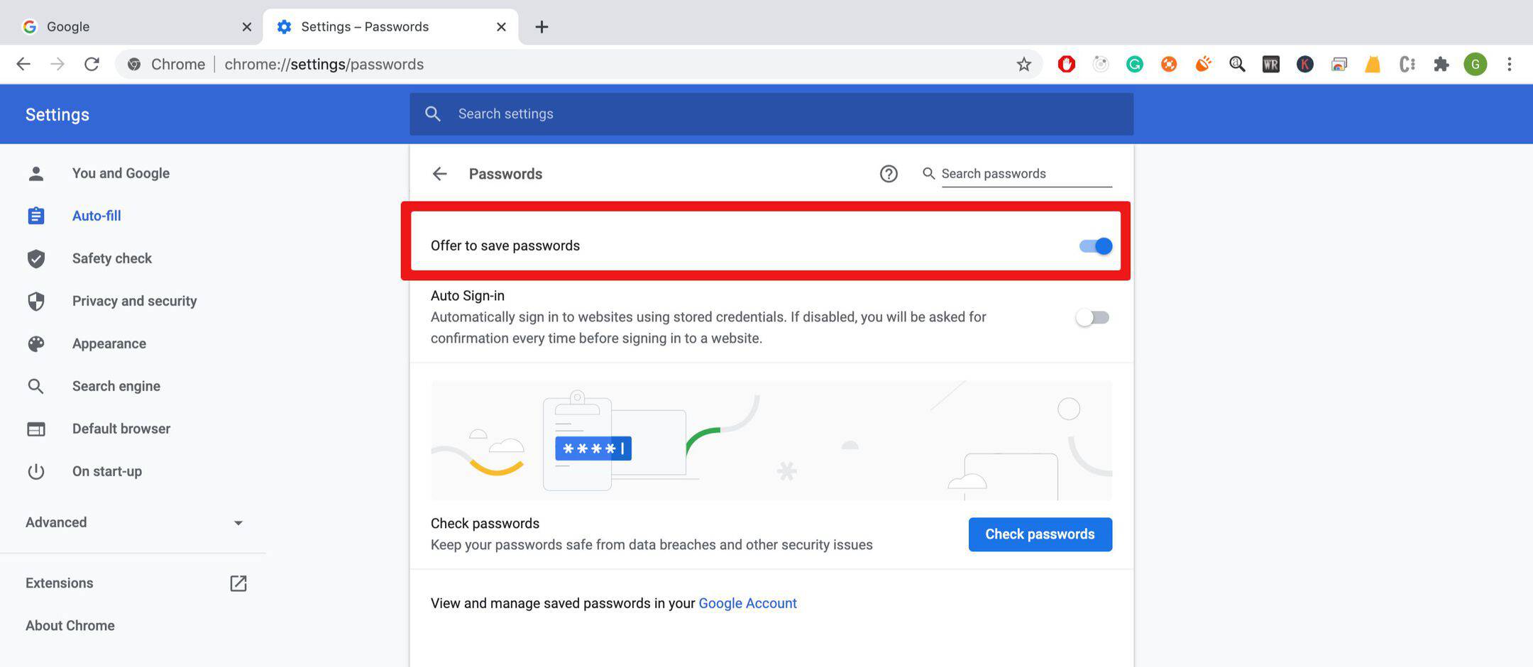 how to deleate google chrome saved passwords