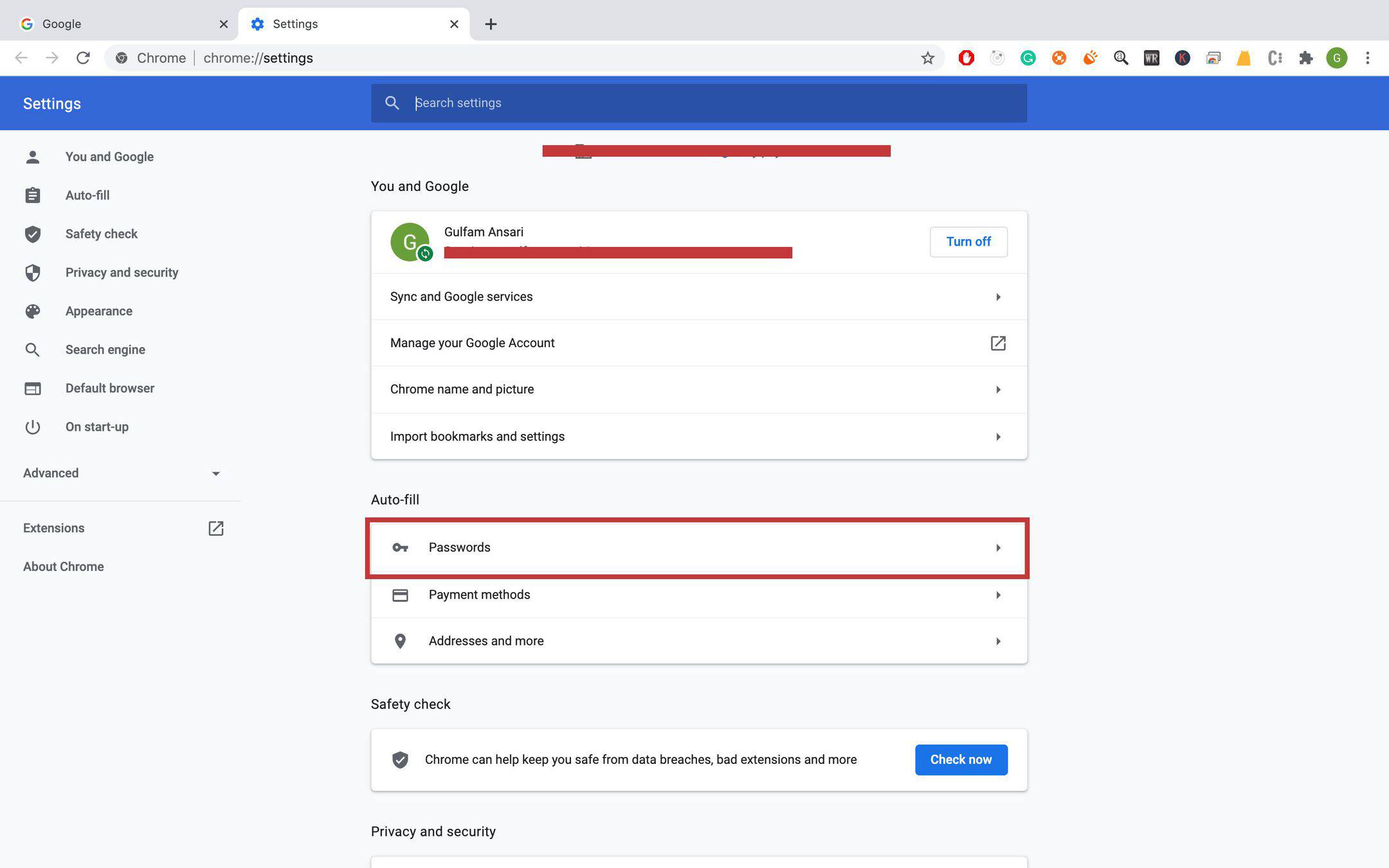 how to find saved passwords on google chrome